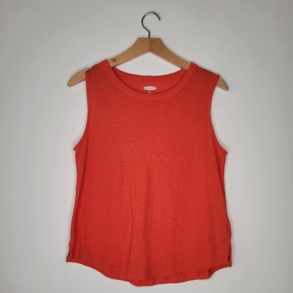 Old Navy Linen Blend Bright Orange Tank Top S Petite Knit - Picture 2 of 5